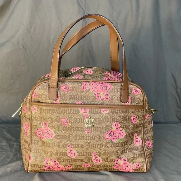 Vintage Y2K Juicy Couture Rose Print Petal Status If The Crown Fits Bowler Bag - Picture 1 of 10